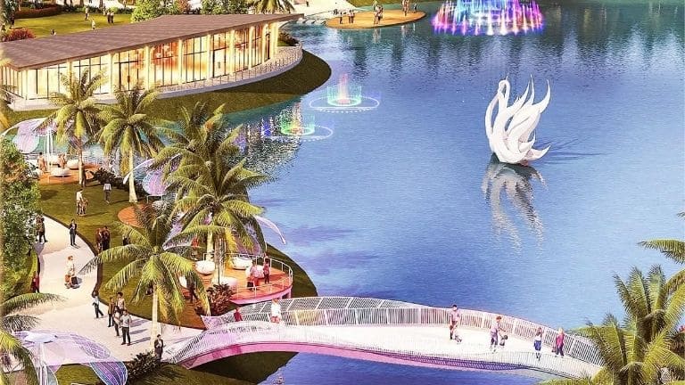Hồ cảnh quan điều hòa với cầu dạo bộ