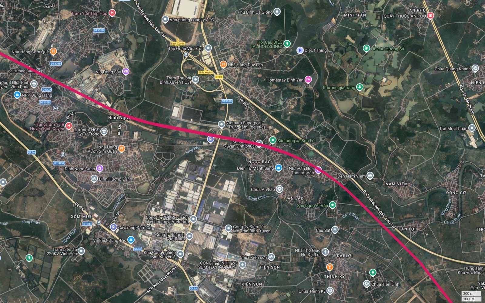 Tuyến metro số 1 Hà Nội cắt cao tốc Nội Bài Lào Cai CT05 tại Bình Nguyên, đi cạnh Khu công nghiệp Bình Xuyên và nhà máy Piaggio