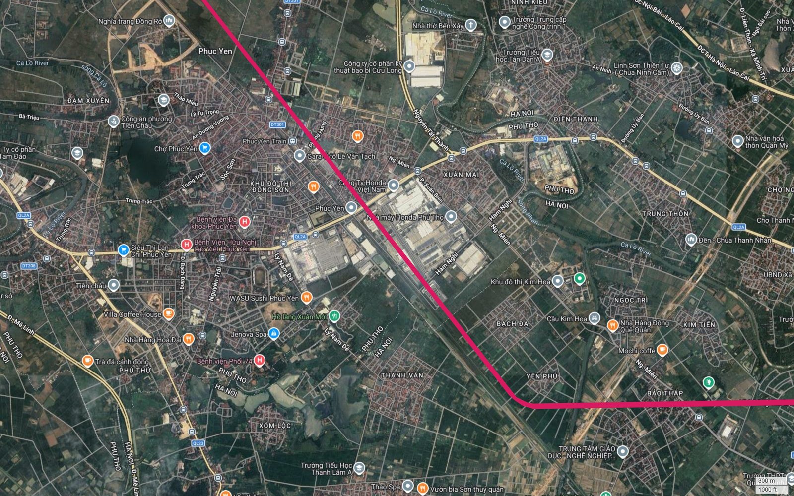 Tuyến metro số 1 Hà Nội đi qua trung tâm Phúc Yên, nhà máy Honda Việt Nam và bẻ hướng đông tại Kim Hoa, Yên Phú