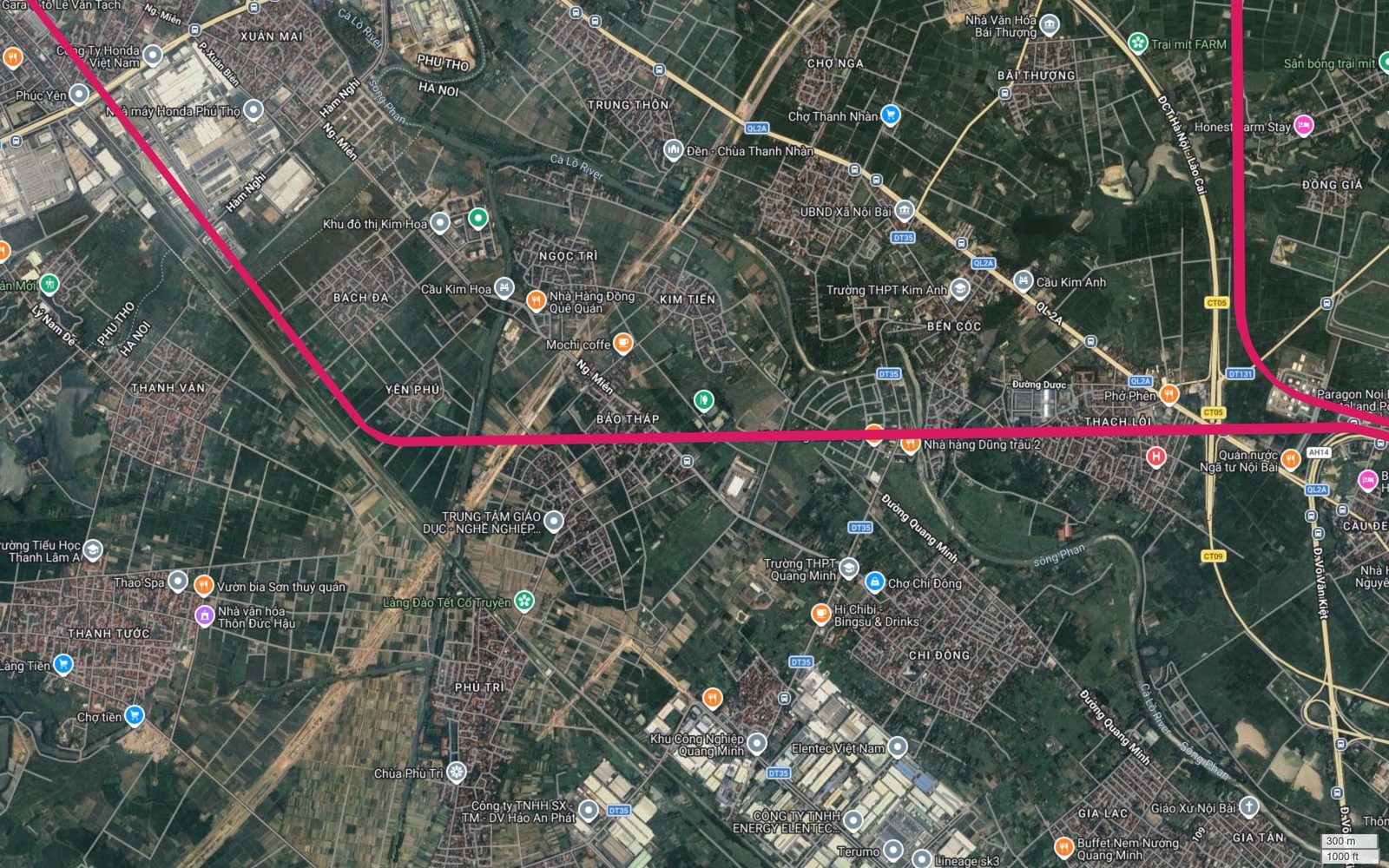 Tuyến metro số 1 Hà Nội đoạn Yên Phú, Bảo Tháp nhìn từ hướng Nội Bài với hai làn ray vẽ song song