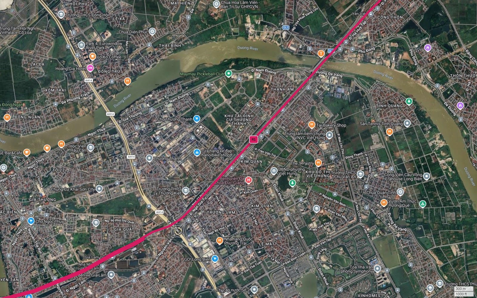 Tuyến metro số 1 Hà Nội đi qua Thượng Thanh, Kim Quan, Việt Hưng, Long Biên, cắt trục Ngô Gia Tự và Vành đai 2