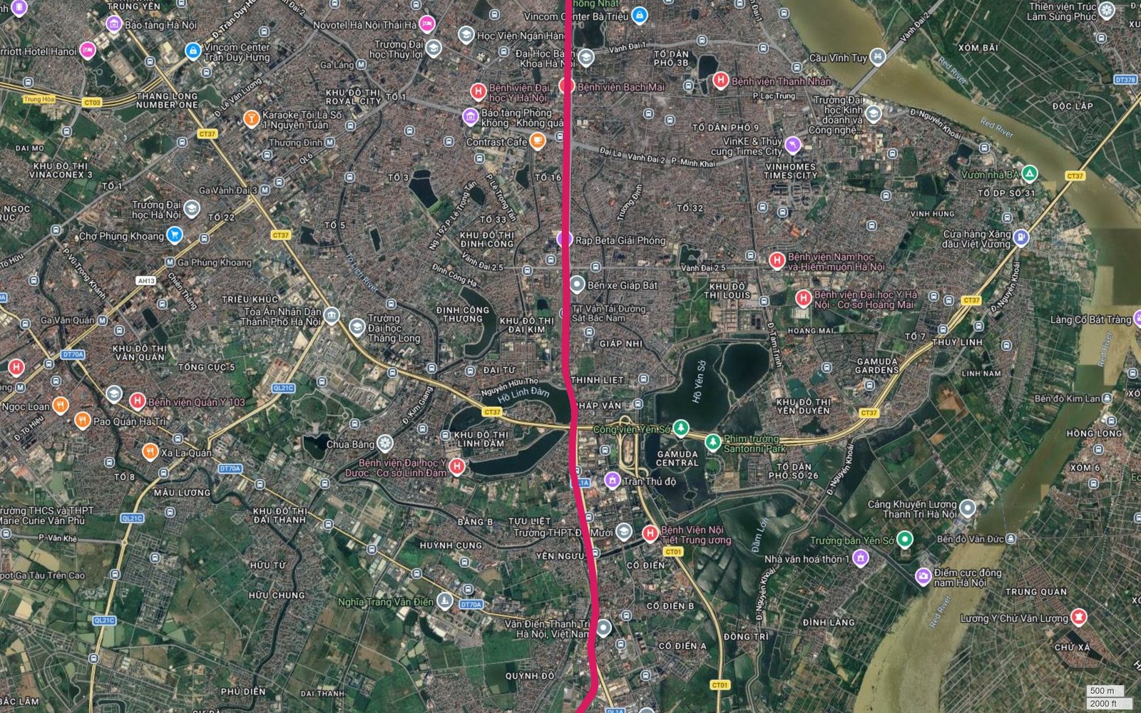 Tuyến metro số 1 Hà Nội cắt Vành đai 3 tại Pháp Vân, đi cạnh Công viên Yên Sở, hồ Yên Sở và Gamuda Gardens