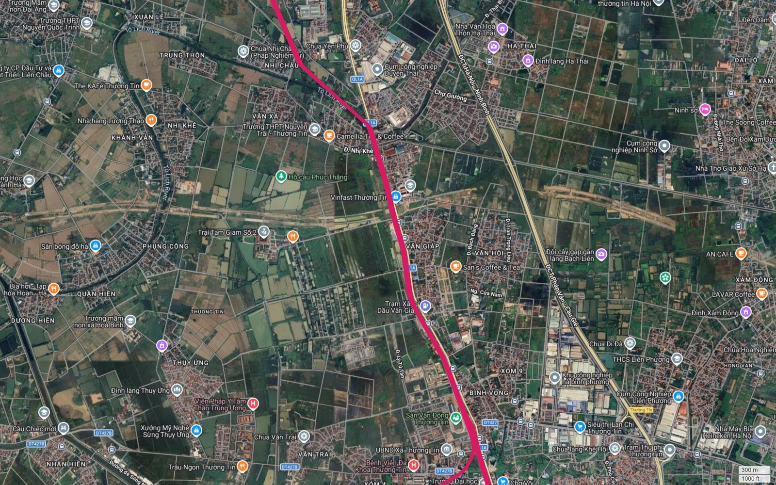 Bản đồ tuyến metro số 1 Hà Nội qua thị trấn Thường Tín, Khu công nghiệp Hà Bình Phương và Bệnh viện Đa khoa Thường Tín