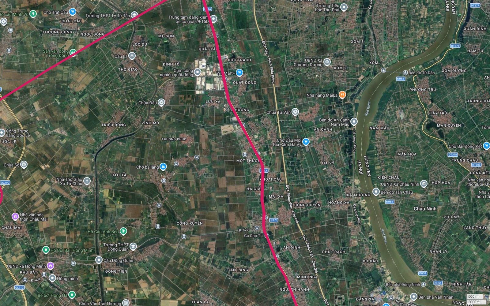 Bản đồ tuyến metro số 1 Hà Nội đi qua Cụm công nghiệp Quất Động, gần Chùa Đậu và Chợ Ba Lăng thuộc Thường Tín