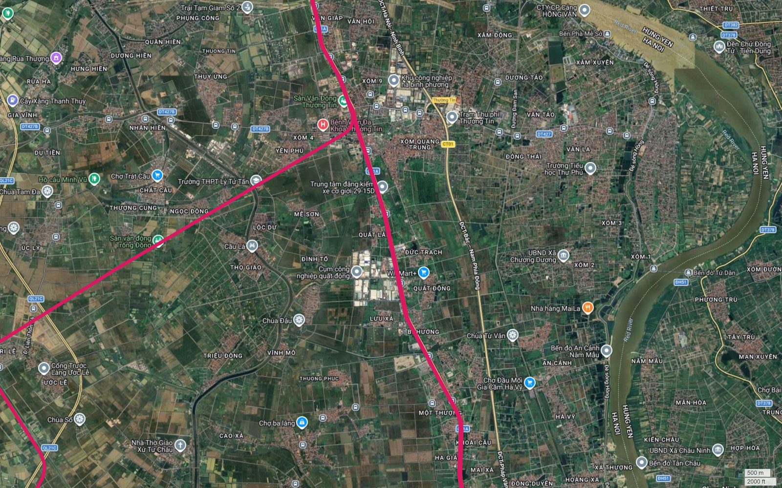 Bản đồ toàn cảnh tuyến metro số 1 Hà Nội tại ngã ba Thường Tín với hai hướng hành lang đi Thanh Oai và đi Phú Xuyên