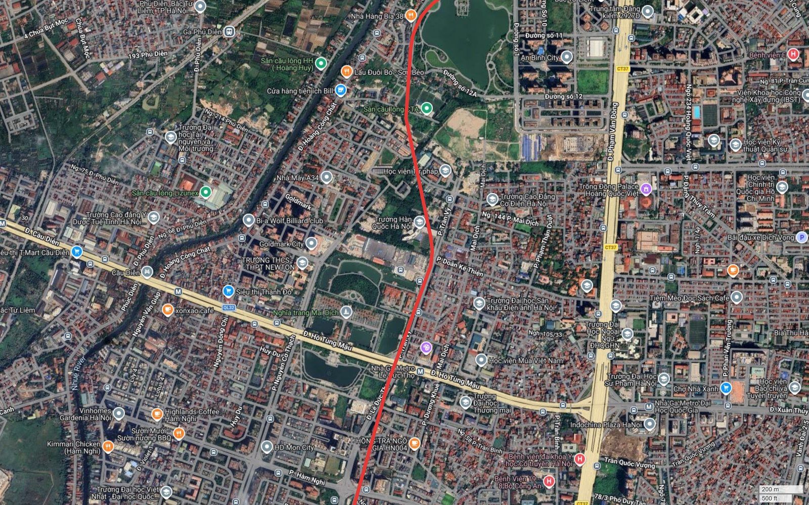 Bản đồ tuyến metro số 10 Hà Nội cắt đường Hồ Tùng Mậu tại Mai Dịch, ngay cạnh Nhà ga Metro Lê Đức Thọ của tuyến số 3