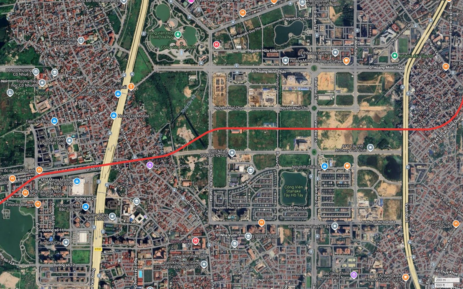 Bản đồ tuyến metro số 10 Hà Nội đi xuyên khu đô thị Starlake Tây Hồ Tây, qua Công viên Starlake và Embassy Garden