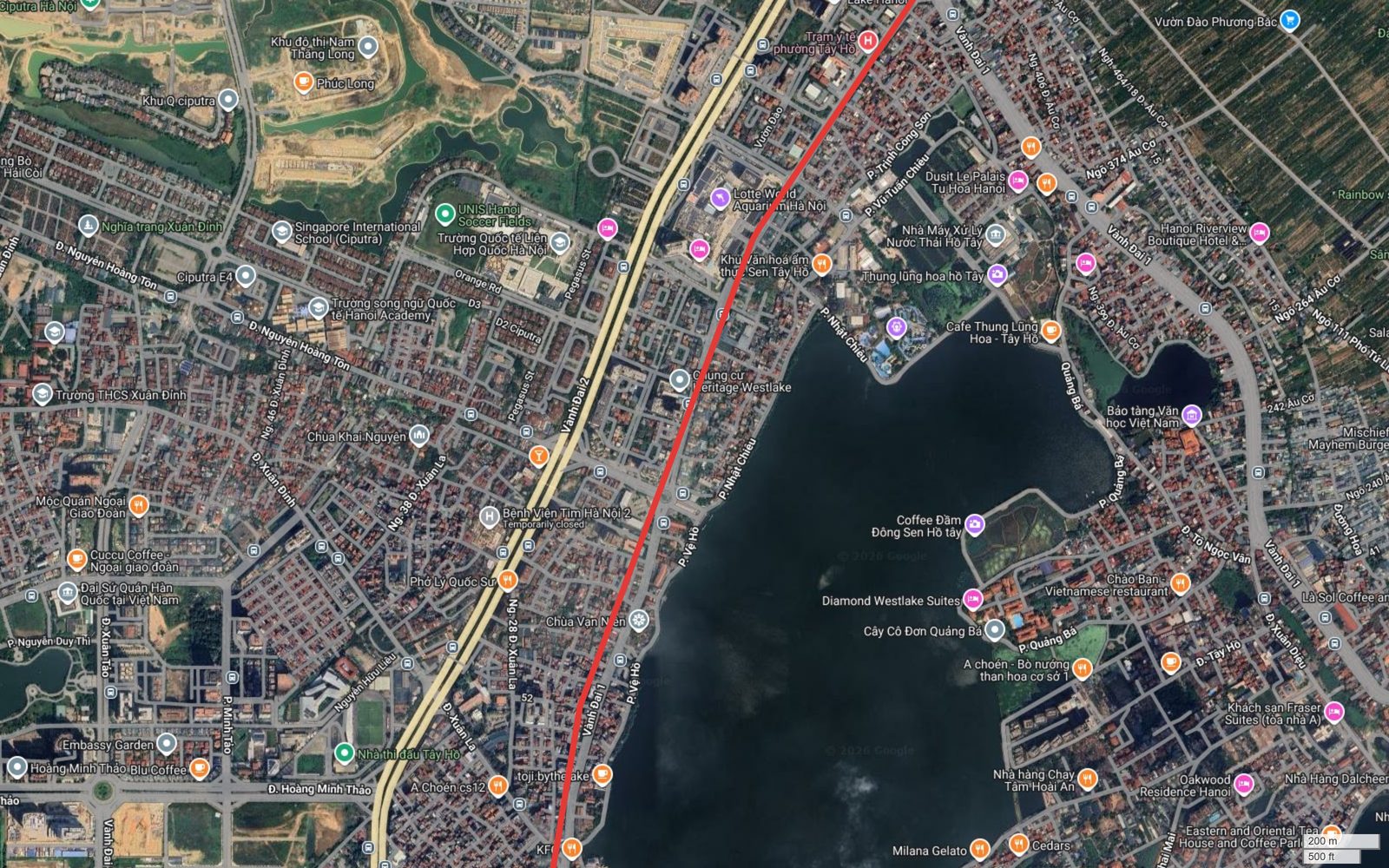 Bản đồ tuyến metro số 10 Hà Nội chạy dọc đường Nhật Chiêu ven Hồ Tây, giữa khu đô thị Ciputra và Thung lũng hoa Hồ Tây