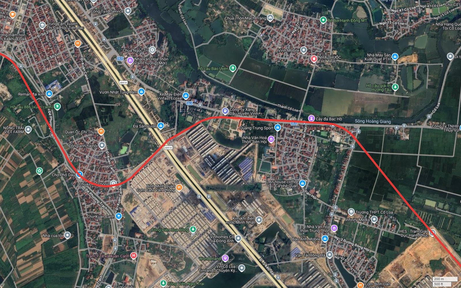 Tuyến metro số 10 Hà Nội chạy dọc sông Hoàng Giang qua Tiên Hội, sát rìa nam khu di tích Thành Cổ Loa