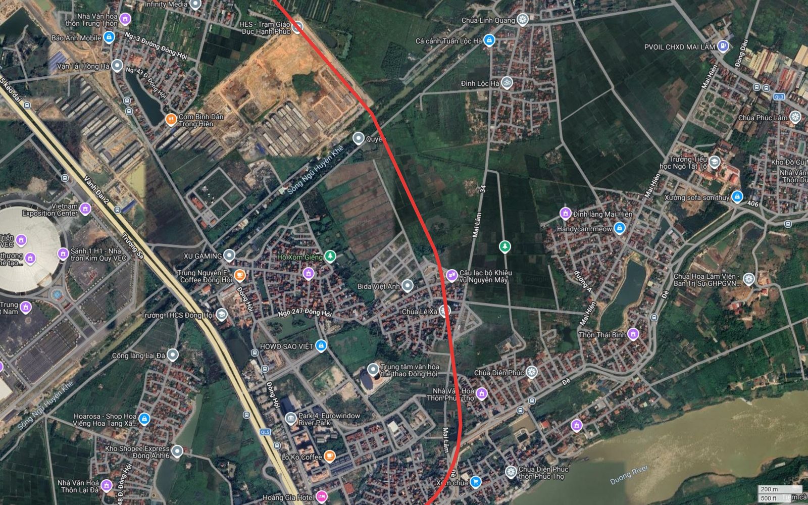 Tuyến metro số 10 Hà Nội qua khu Mai Lâm và Đông Hội, gần Eurowindow River Park, tiến về bờ sông Đuống