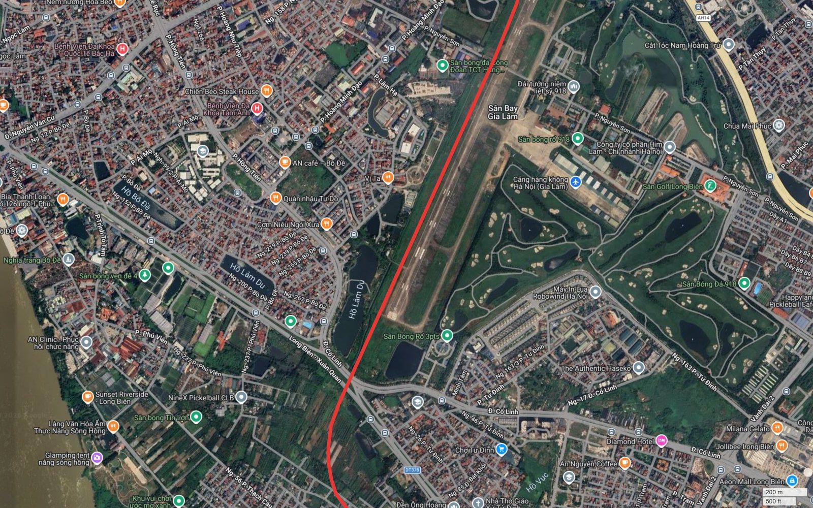 Tuyến metro số 10 Hà Nội chạy dọc mép đường băng sân bay Gia Lâm, cạnh Sân Golf Long Biên và hồ Lâm Du