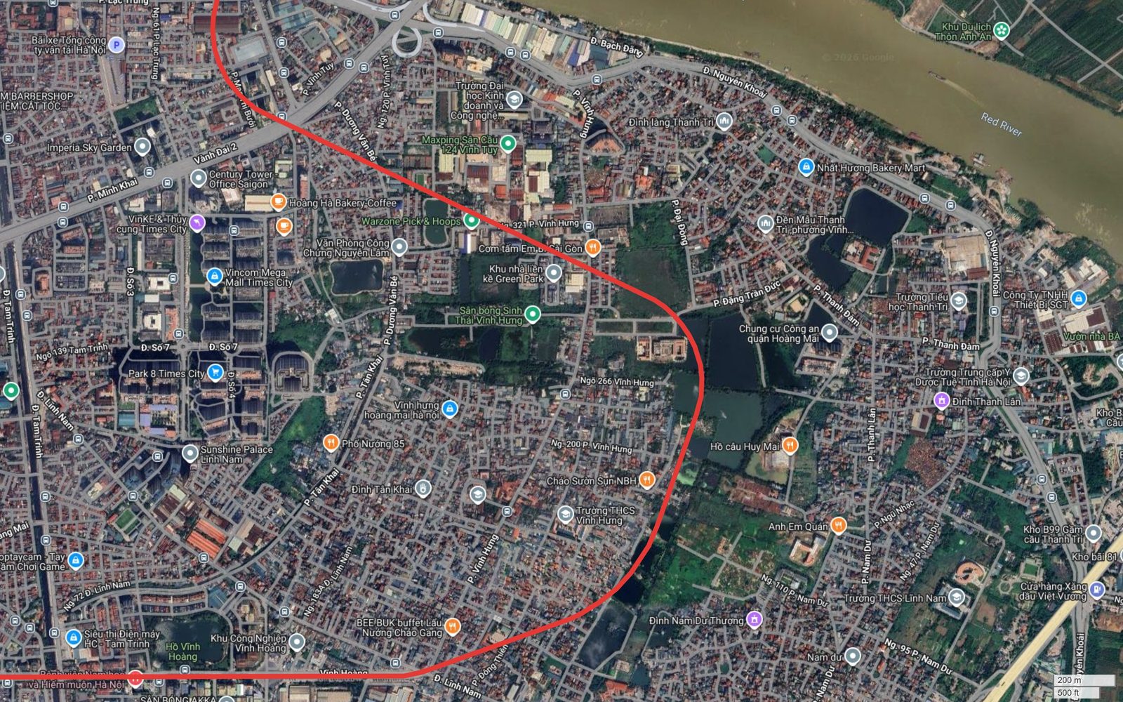 Tuyến metro số 10 Hà Nội đi qua Vĩnh Hưng và Thanh Trì rồi bẻ vuông góc sang tây tại đường Lĩnh Nam