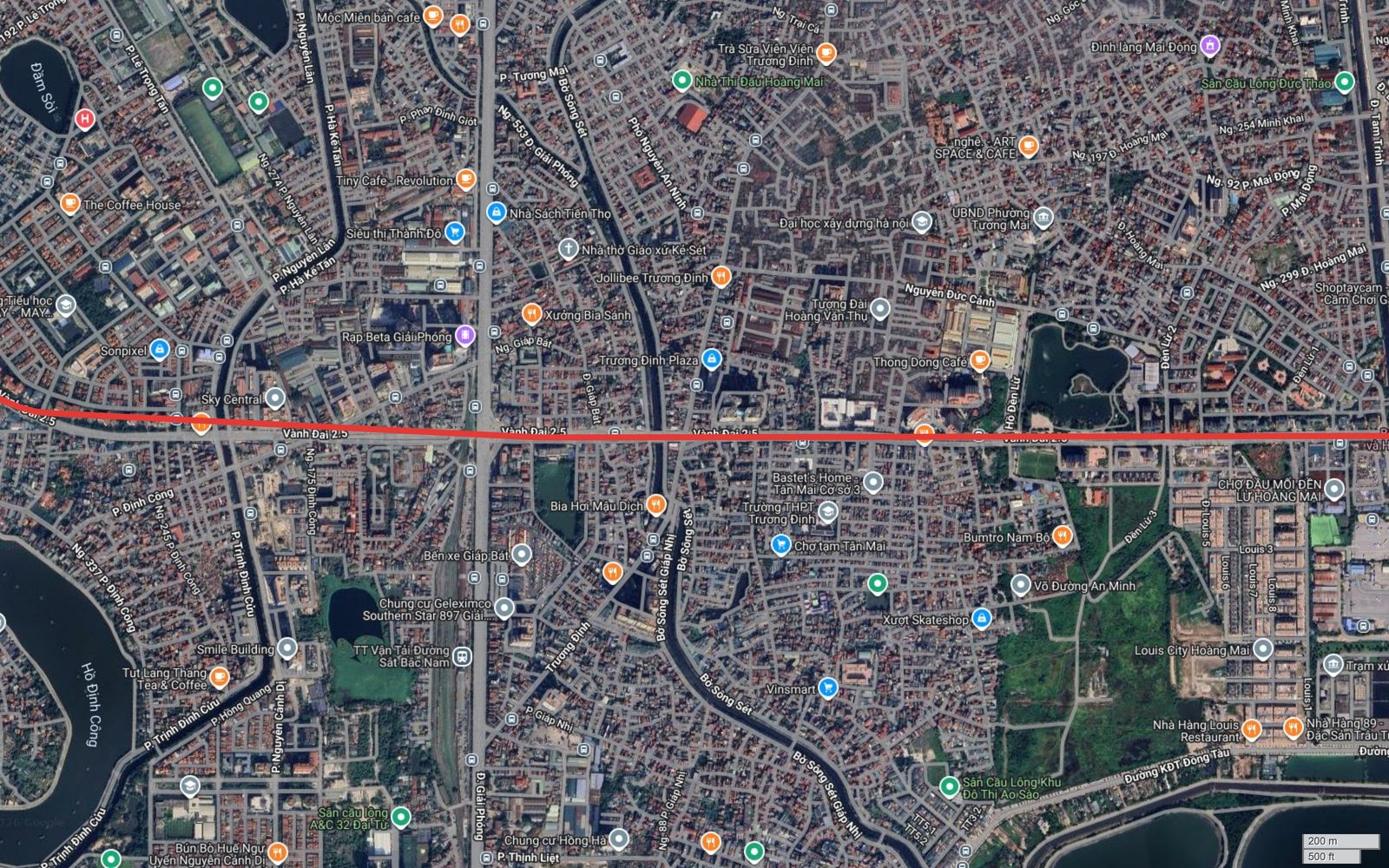 Bản đồ tuyến metro số 10 Hà Nội cắt đường Giải Phóng và tuyến đường sắt Bắc Nam tại Giáp Bát, Hoàng Mai