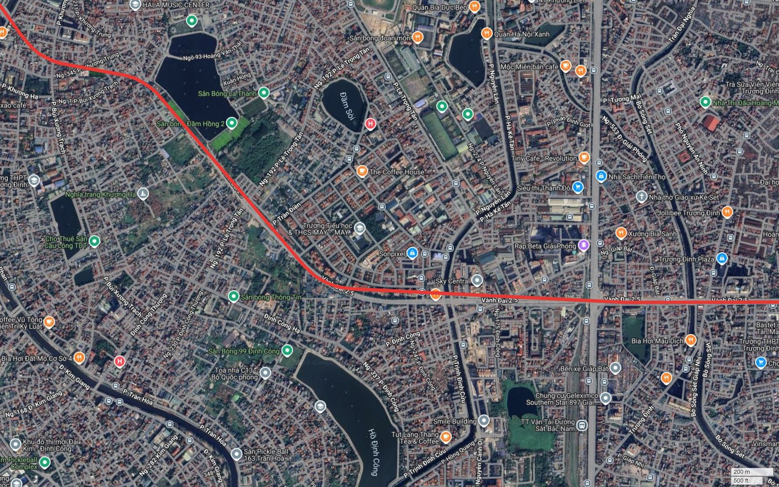 Tuyến metro số 10 Hà Nội rời Vành đai 2.5 tại Định Công Hạ, bẻ lên tây bắc qua Đầm Hồng và Khương Trung