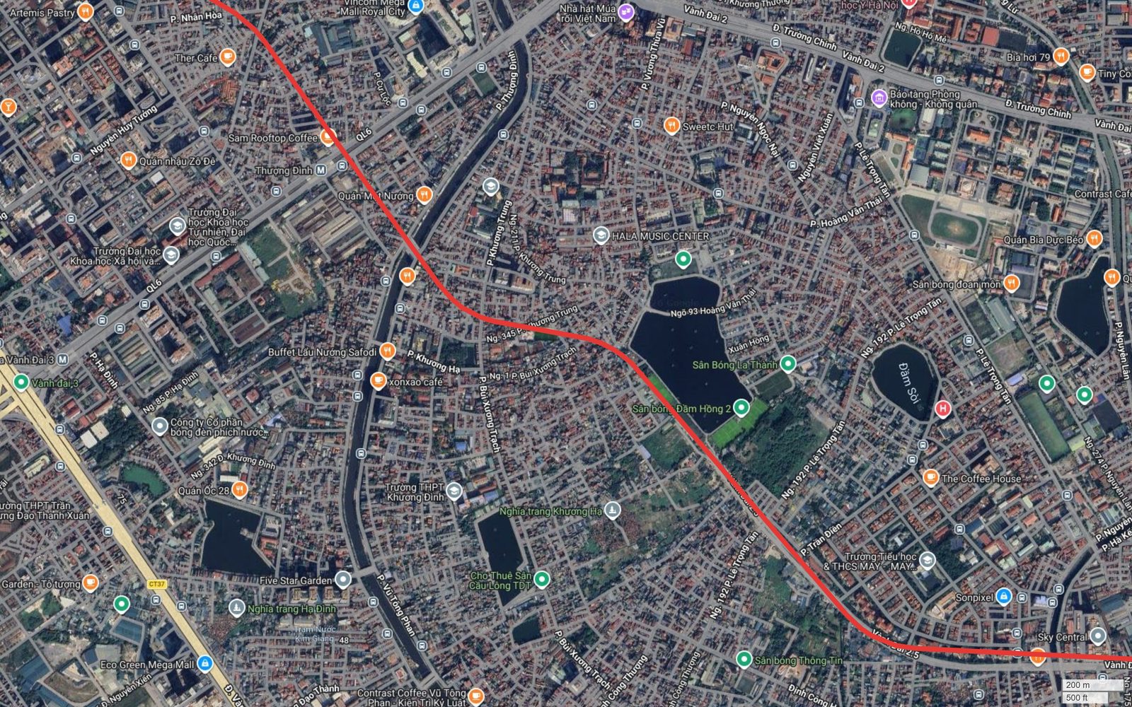 Bản đồ tuyến metro số 10 Hà Nội cắt chéo Khương Trung, Khương Đình và vượt sông Tô Lịch ở Thanh Xuân