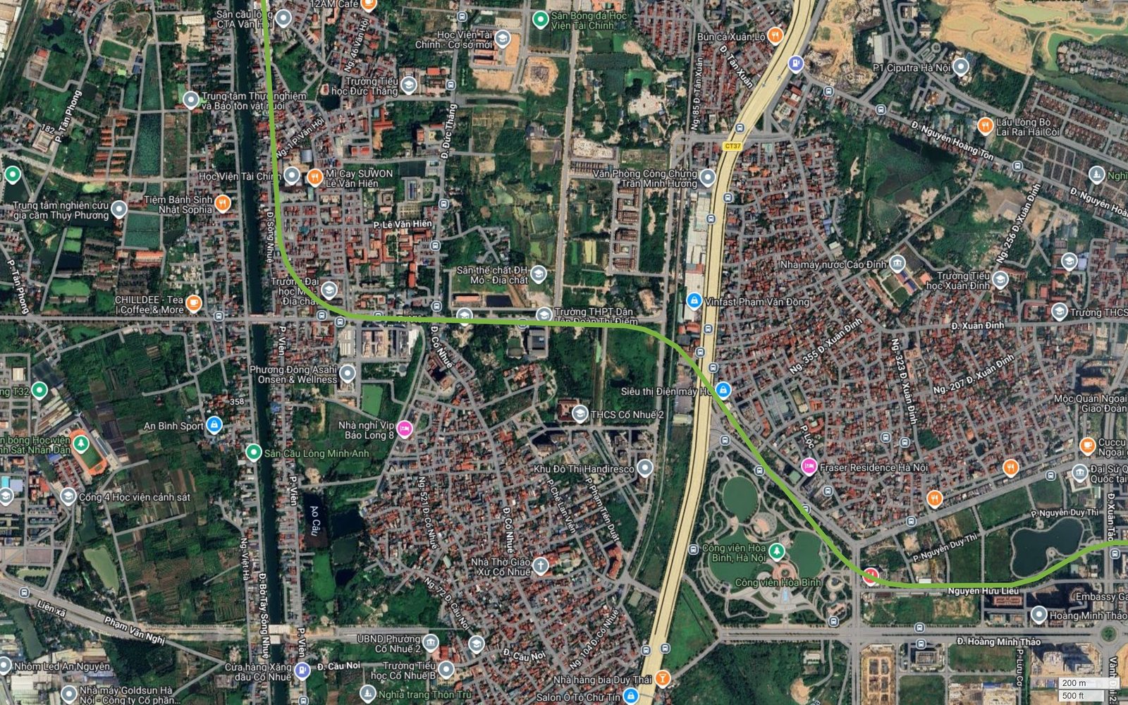 Bản đồ tuyến metro số 11 Hà Nội đi qua cụm Học viện Tài chính và Đại học Mỏ Địa chất khu vực Cổ Nhuệ