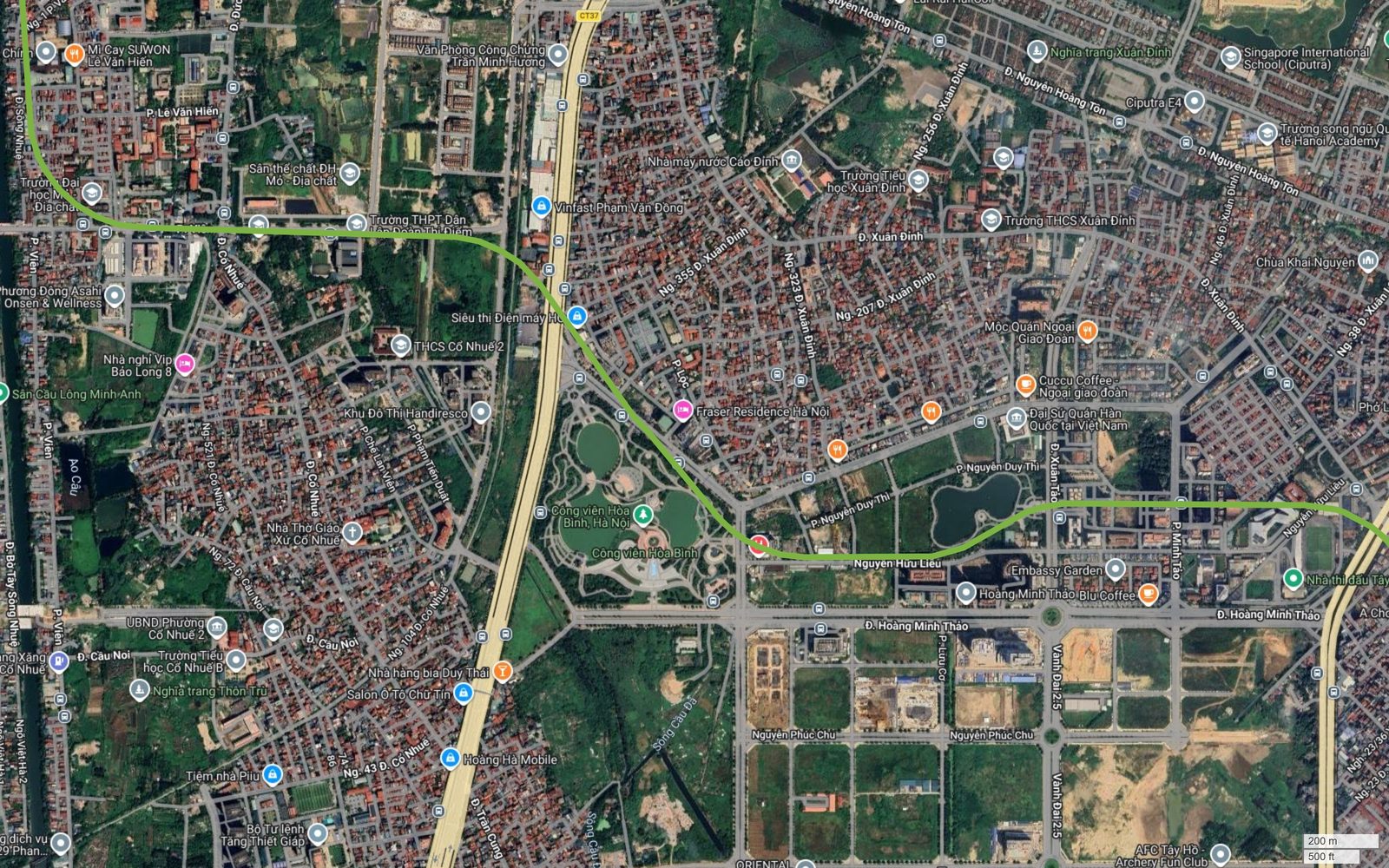Tuyến metro số 11 Hà Nội bẻ hướng đông tại Cổ Nhuệ và cắt qua đường Phạm Văn Đồng thuộc Vành đai 3