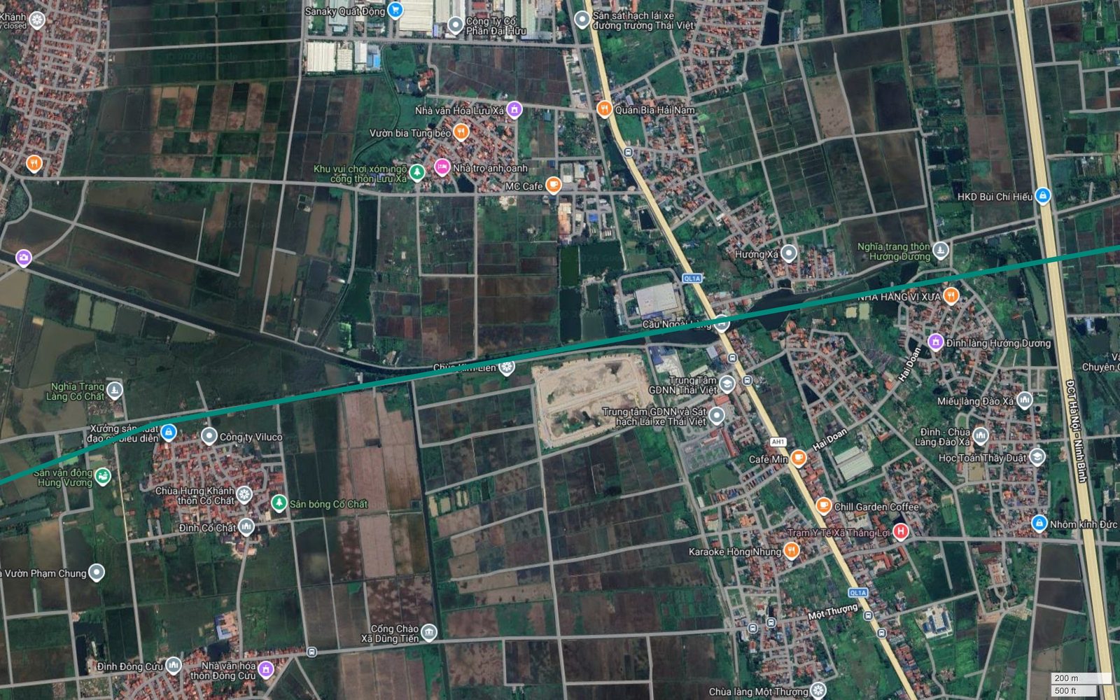 Bản đồ tuyến metro số 12 Hà Nội qua Hương Dương và Đào Xá, giữa Quốc lộ 1A và cao tốc Pháp Vân Cầu Giẽ