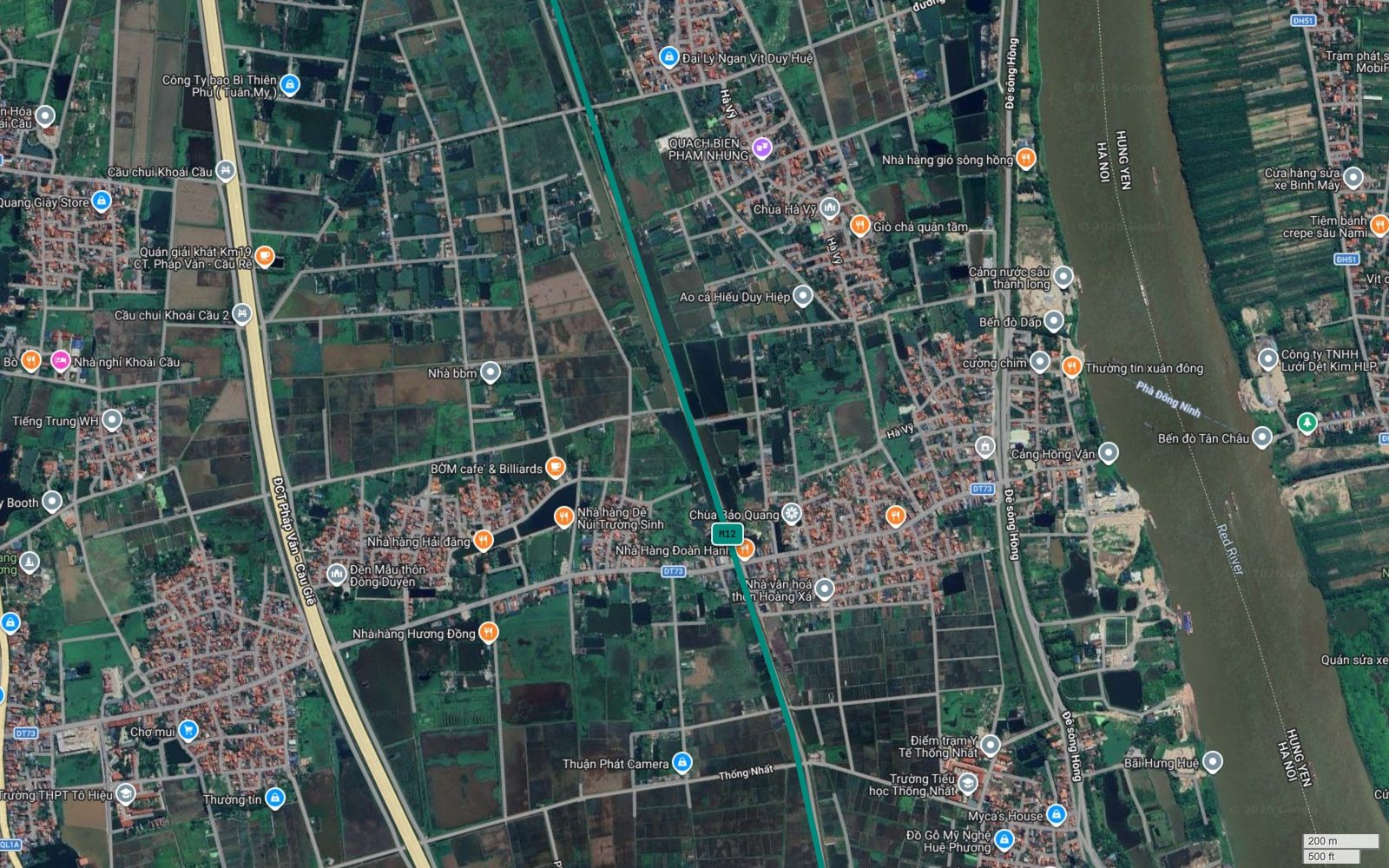 Bản đồ tuyến metro số 12 Hà Nội qua xã Thống Nhất, gần Trường Tiểu học Thống Nhất và Chùa Bộ Đầu
