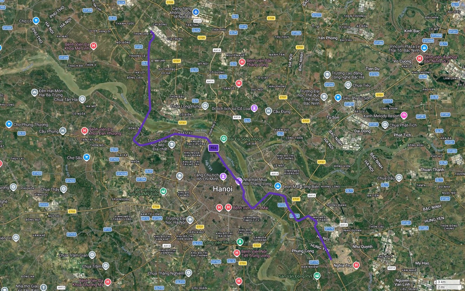 Tuyến metro số 14 Hà Nội đi qua đâu? Bản đồ 50,1 km