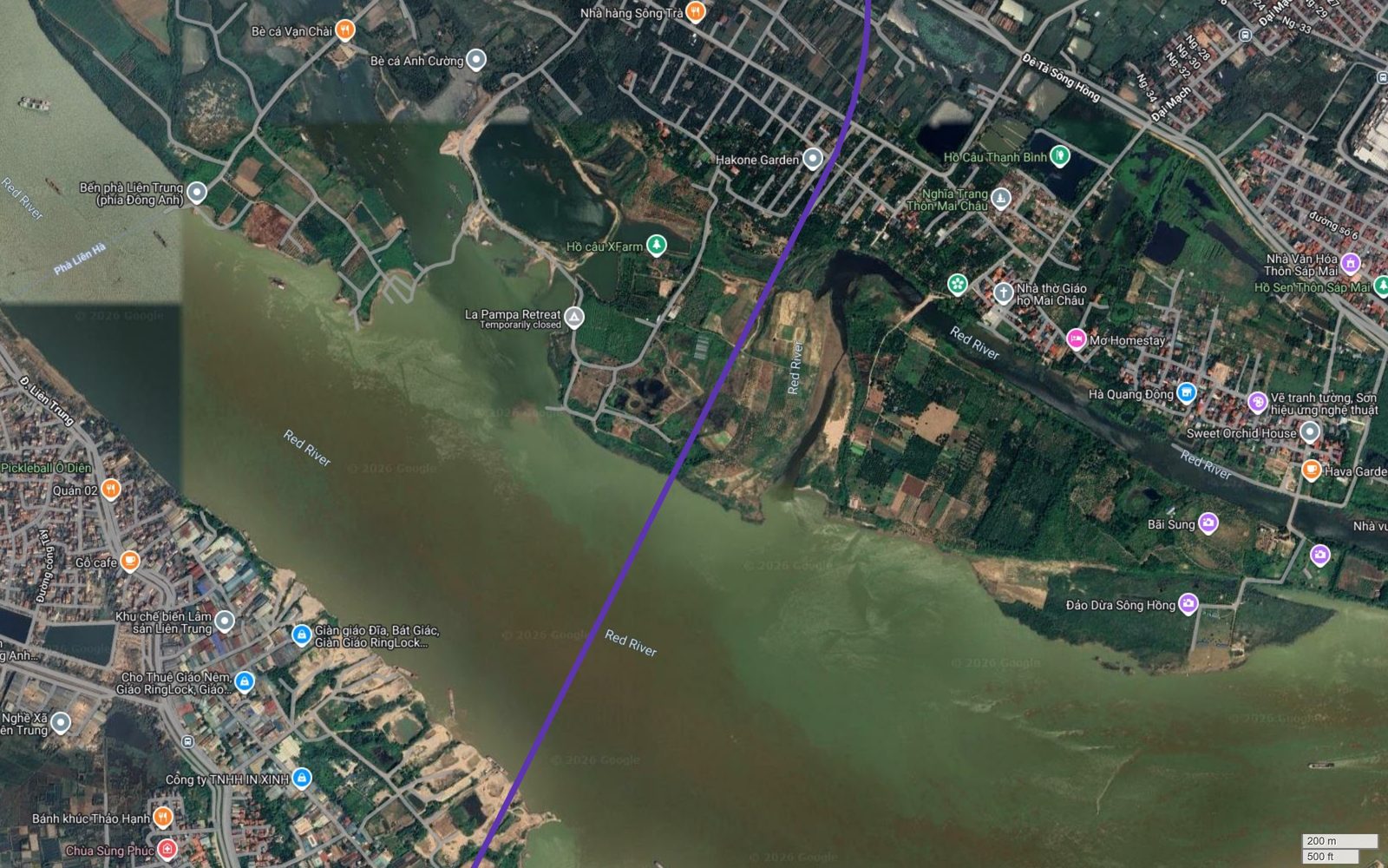 Bản đồ tuyến metro số 14 Hà Nội vượt sông Hồng giữa Mai Châu, Đại Mạch và Liên Trung, Đan Phượng, gần bến phà Liên Trung