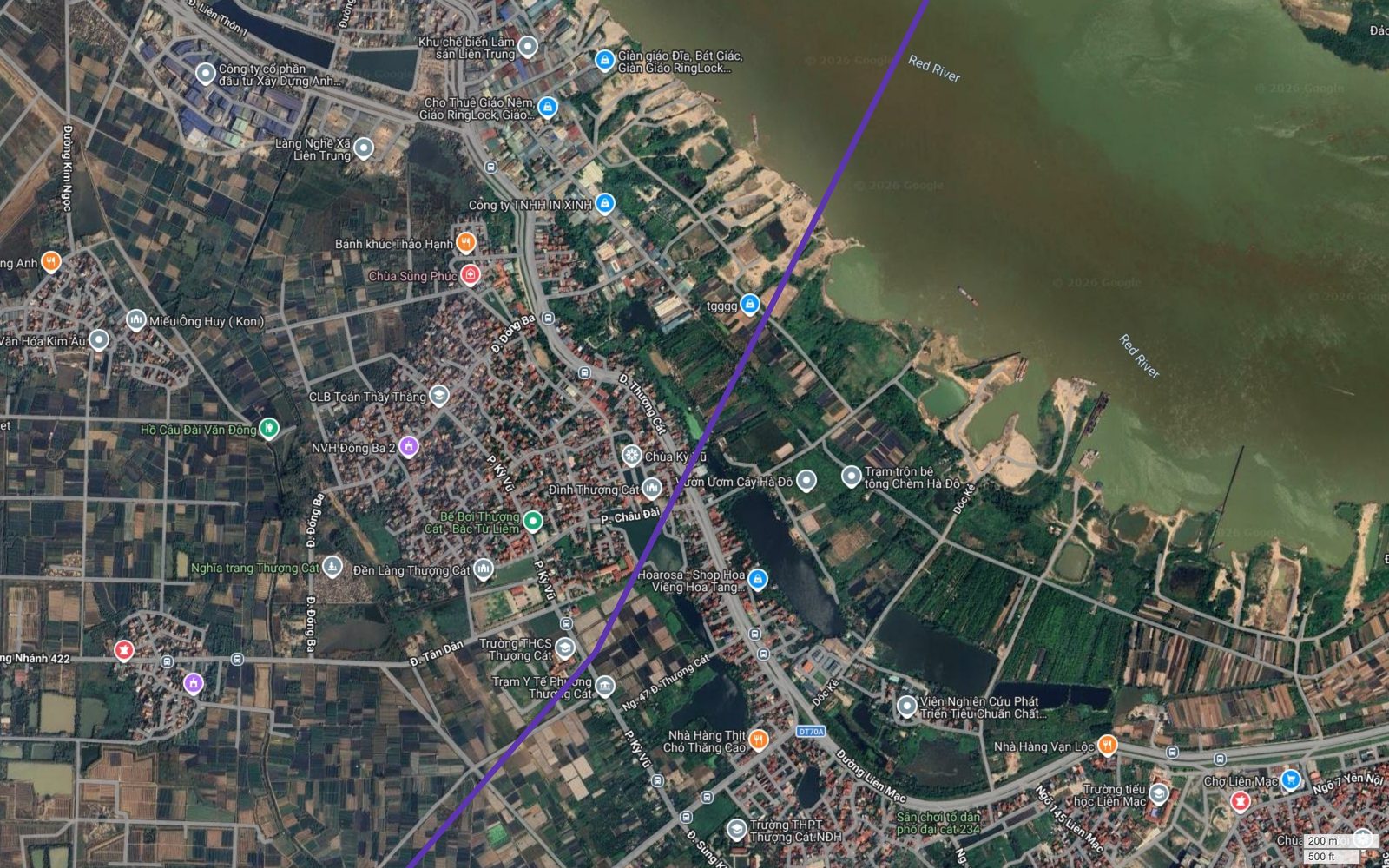 Tuyến metro số 14 Hà Nội tiếp đất bờ nam sông Hồng tại Thượng Cát, Bắc Từ Liêm, cắt chéo làng Kỳ Vũ và Thượng Cát