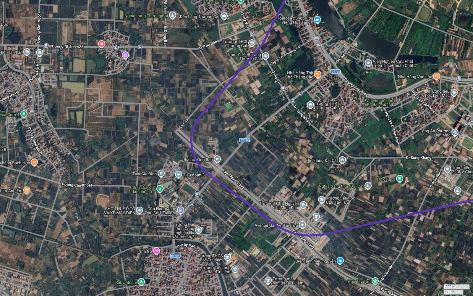 Bản đồ tuyến metro số 14 Hà Nội bẻ cung lớn tại Tây Tựu, bám trục đường Tây Thăng Long và ĐT70A