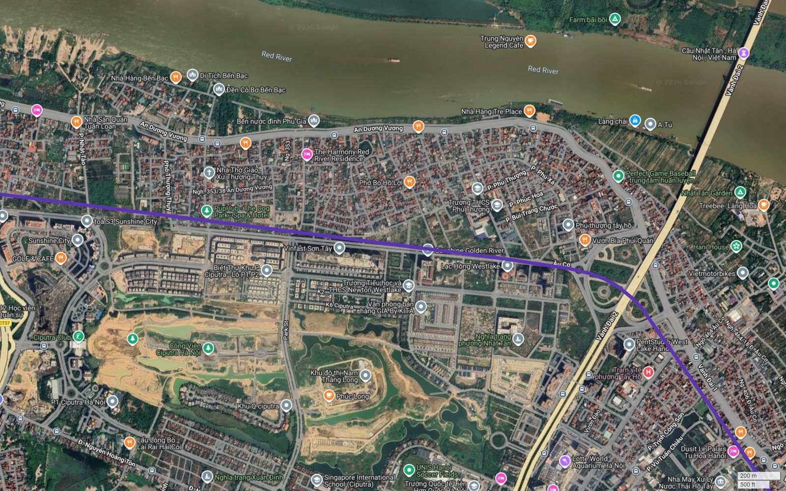 Tuyến metro số 14 Hà Nội cắt Vành đai 2 tại chân cầu Nhật Tân, đi qua Phú Thượng và Sunshine Golden River
