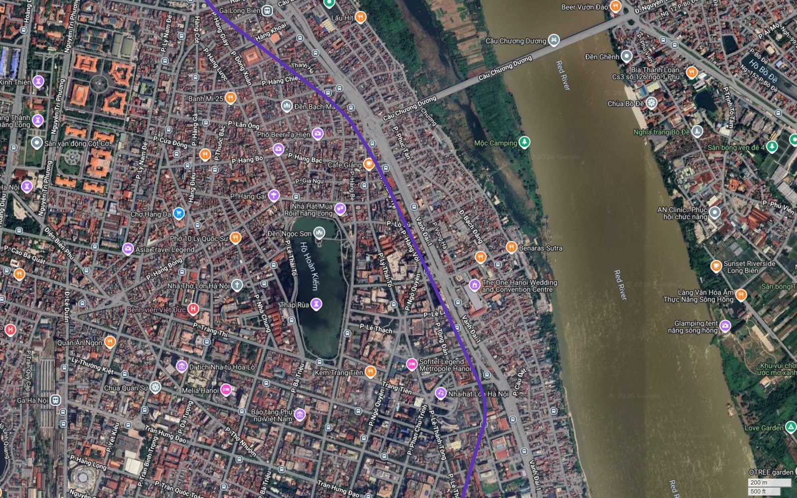 Bản đồ tuyến metro số 14 Hà Nội đi sát Hồ Hoàn Kiếm, Đền Ngọc Sơn, cầu Chương Dương và Nhà hát Lớn Hà Nội