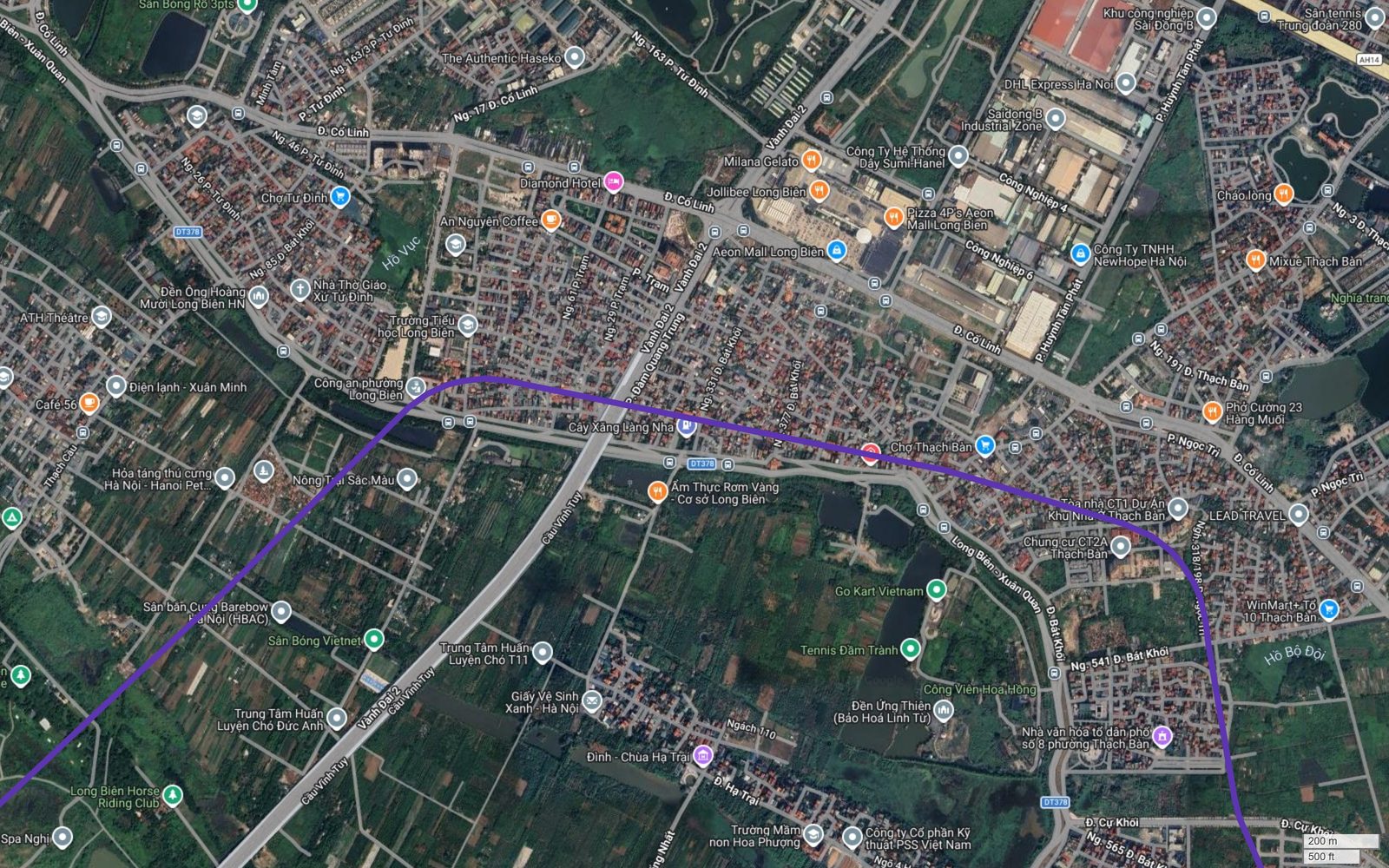 Bản đồ tuyến metro số 14 Hà Nội đi qua Aeon Mall Long Biên, đường Cổ Linh và các khu nhà ở Thạch Bàn