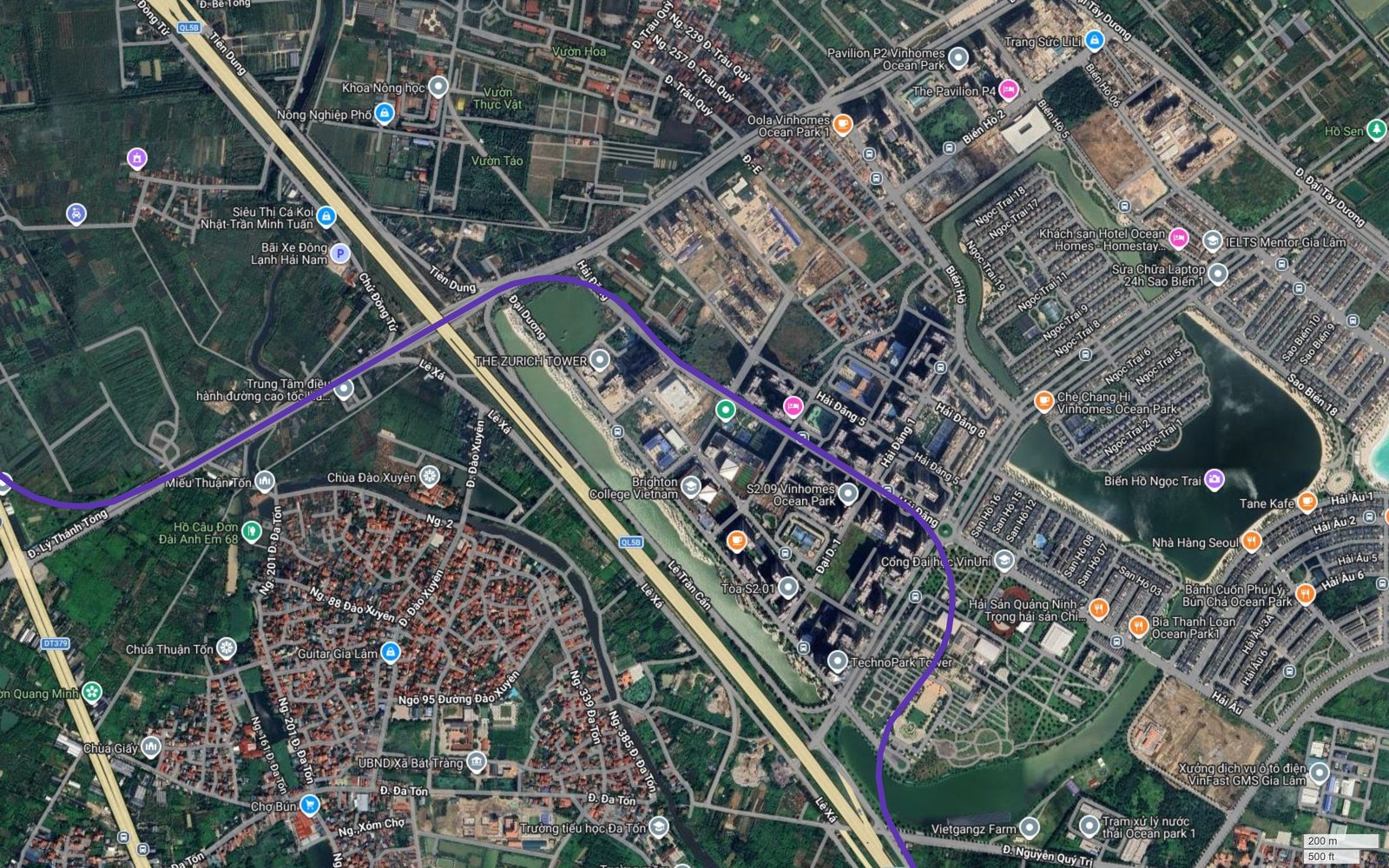 Bản đồ tuyến metro số 14 Hà Nội xuyên lõi Vinhomes Ocean Park qua The Zurich Tower, Hải Đăng, VinUni và Biển Hồ Ngọc Trai