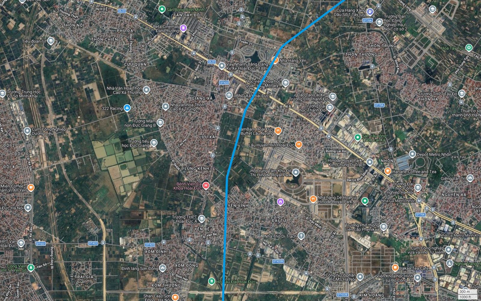 Bản đồ tuyến metro số 15 Hà Nội đi qua Lai Xá, Kim Chung Di Trạch, cách Nhà ga Metro Nhổn và Depot Metro Nhổn của tuyến số 3 khoảng hai cây số