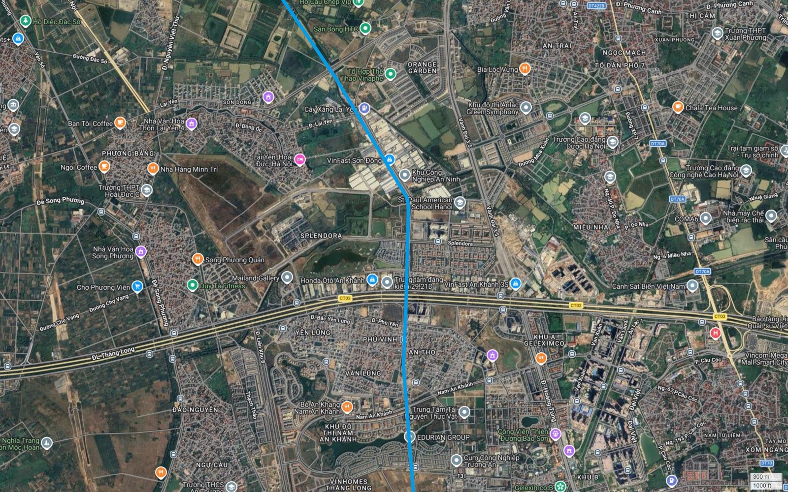Tuyến metro số 15 Hà Nội cắt Đại lộ Thăng Long CT03 tại An Khánh, giữa khu đô thị Splendora, Nam An Khánh và Geleximco