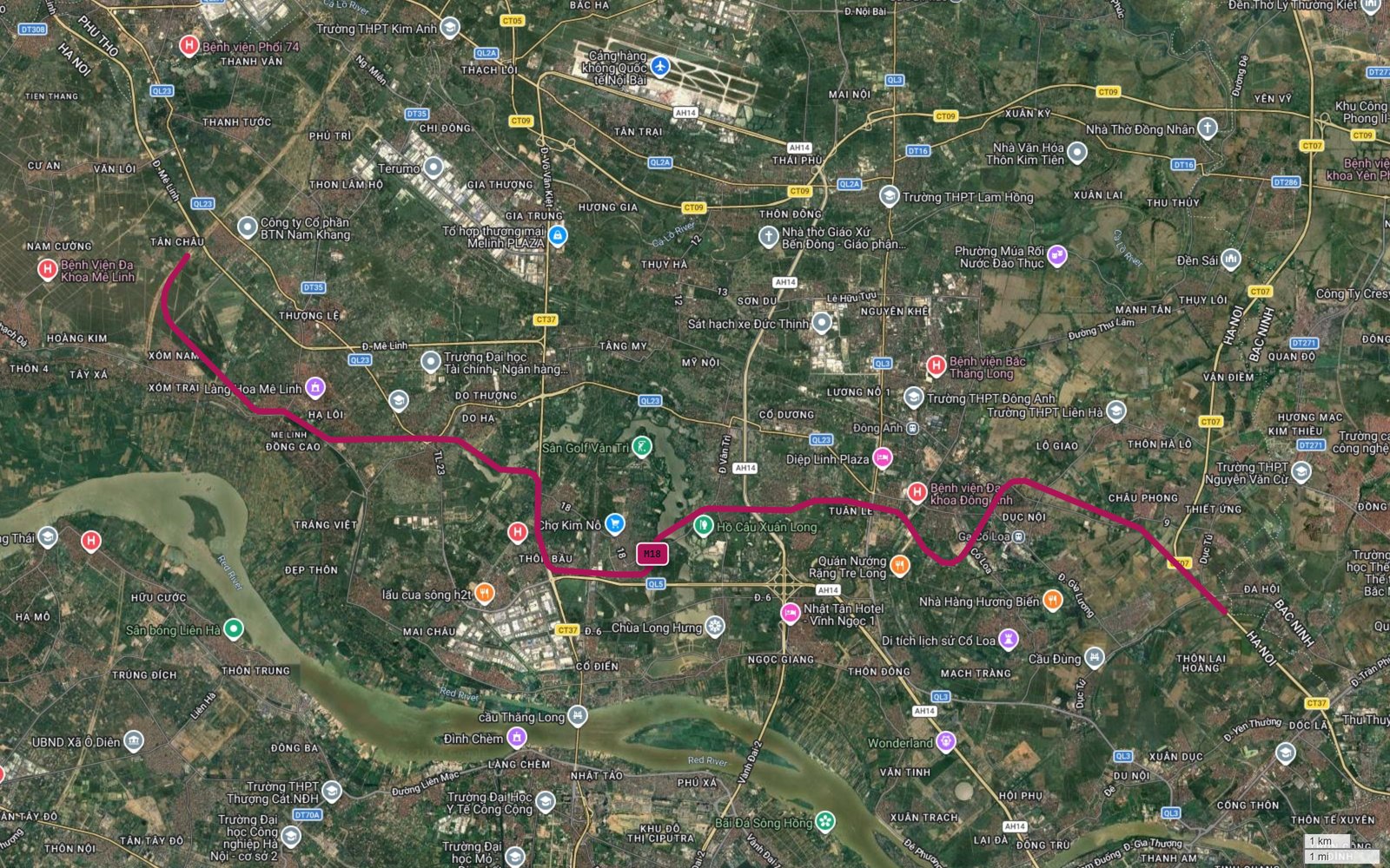 Tuyến metro số 18 Hà Nội đi qua đâu? Bản đồ 28,9 km