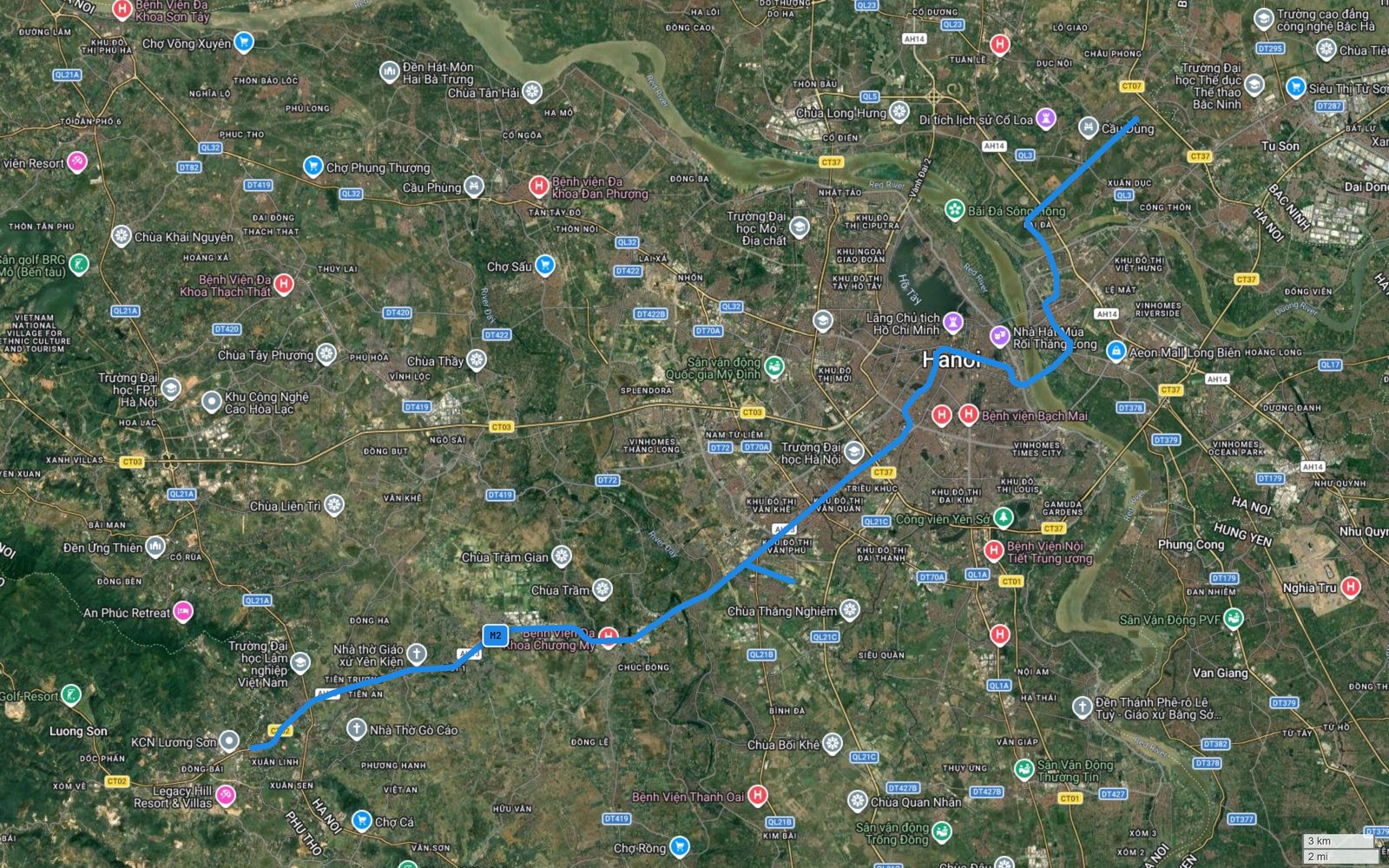 Tuyến metro số 2 Hà Nội đi qua đâu? Bản đồ 56,2 km