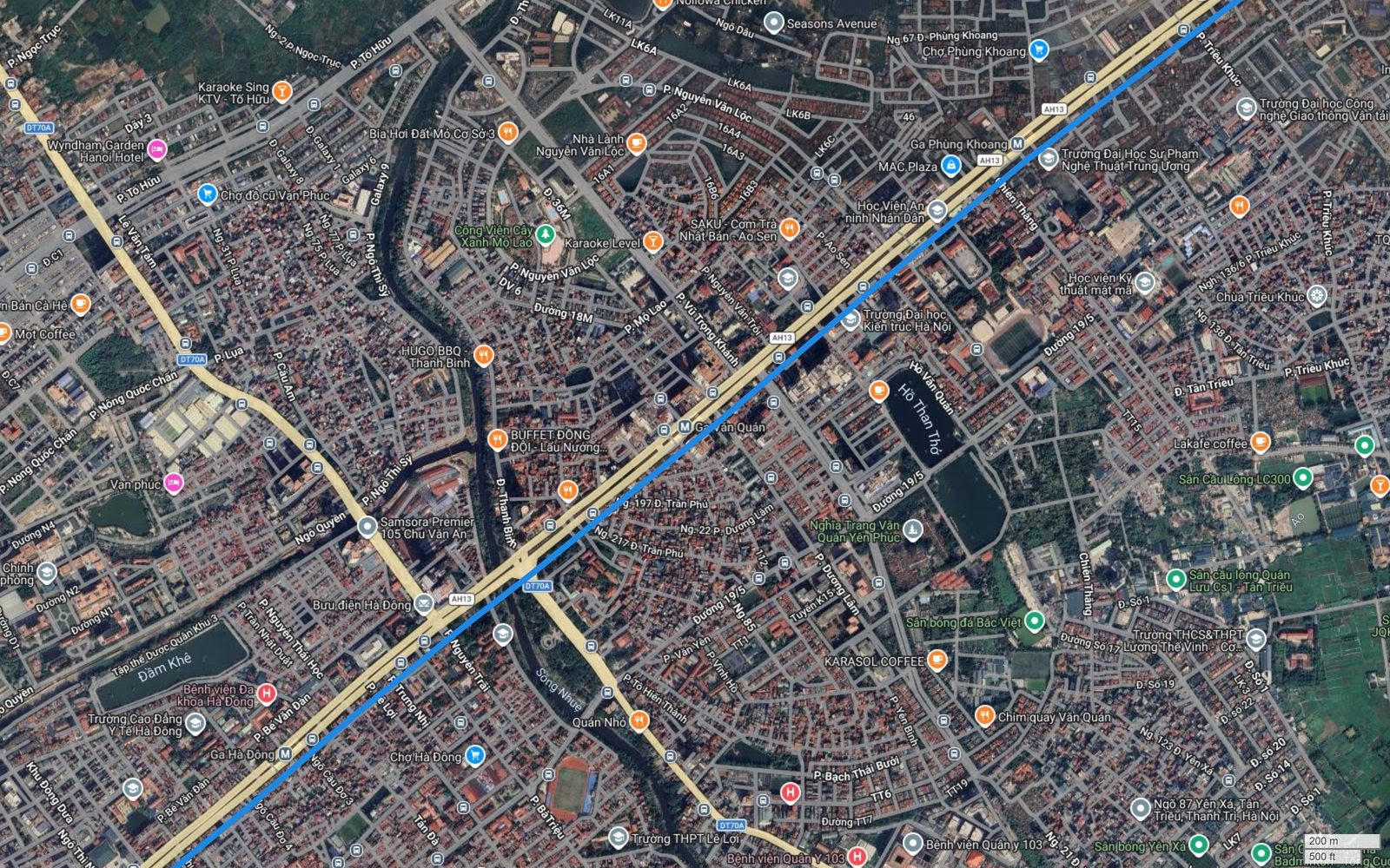 Bản đồ tuyến metro số 2 Hà Nội qua khu Văn Quán, vượt sông Nhuệ vào trung tâm Hà Đông gần chợ Hà Đông và làng lụa Vạn Phúc