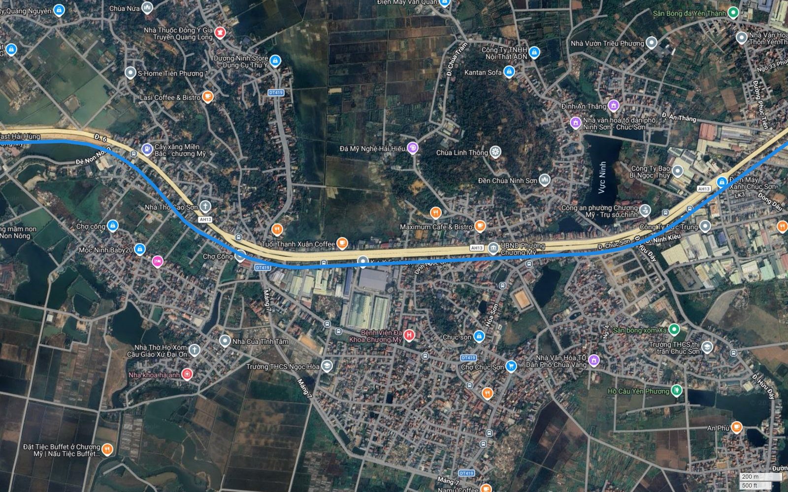 Bản đồ tuyến metro số 2 Hà Nội qua lõi thị trấn Chúc Sơn, cạnh UBND phường Chương Mỹ, chùa Linh Thông và hồ Vực Ninh