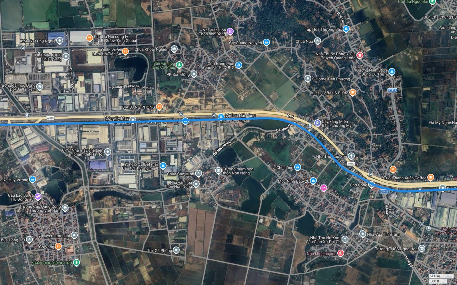 Tuyến metro số 2 Hà Nội chạy dọc Quốc lộ 6 qua Khu công nghiệp Phú Nghĩa và vùng đê Non Nông thuộc Chương Mỹ