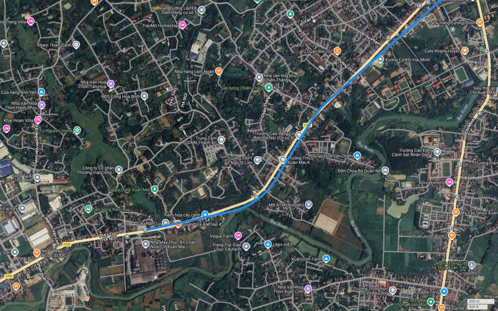 Điểm cuối tuyến metro số 2 Hà Nội tại khu cầu Năm Lu phía tây Xuân Mai, sát trục đường Hồ Chí Minh và ranh giới Hòa Bình
