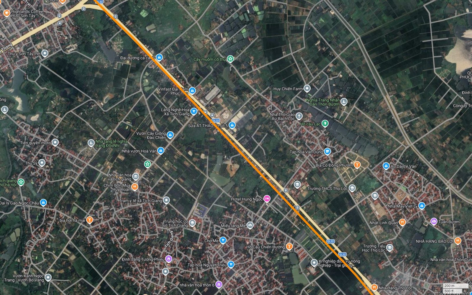 Bản đồ tuyến metro số 3 Hà Nội chạy dọc Quốc lộ 32 qua xã Tích Giang và làng nghề hoa huyện Phúc Thọ