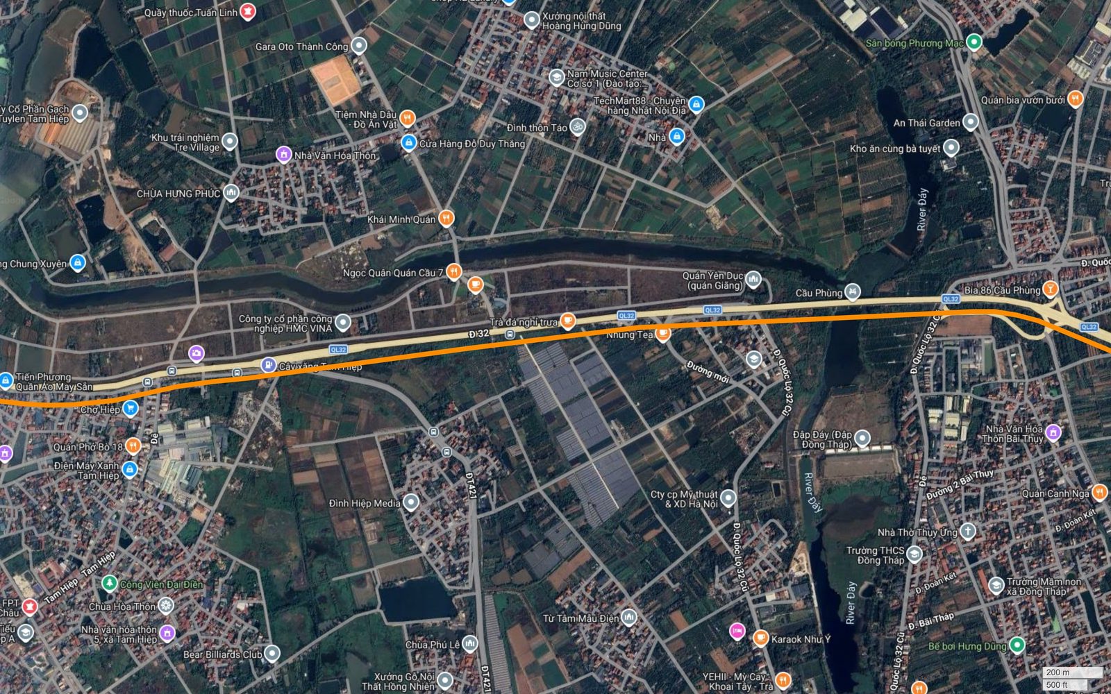 Tuyến metro số 3 Hà Nội vượt sông Đáy tại cầu Phùng, gần Đập Đáy và khu Đồng Tháp huyện Đan Phượng
