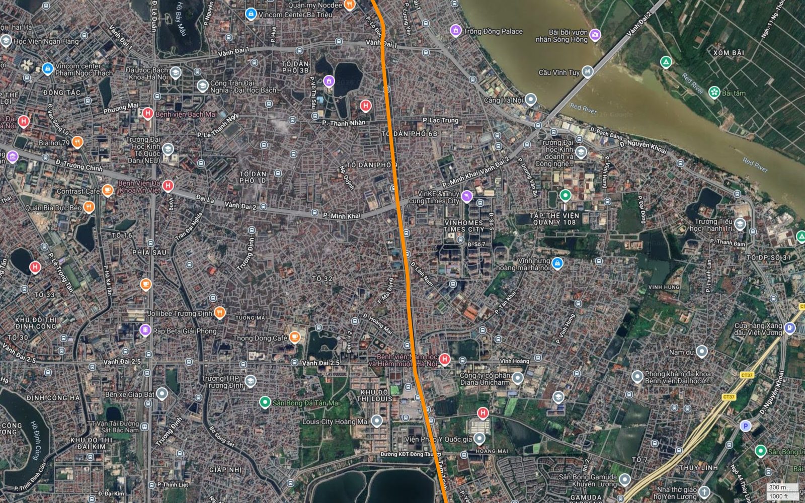 Bản đồ tuyến metro số 3 Hà Nội chạy dọc đường Tam Trinh qua Louis City Hoàng Mai và khu vực Vĩnh Hưng