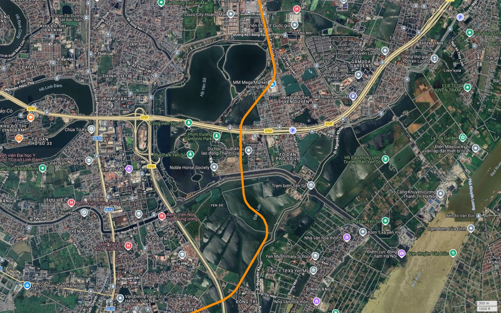 Bản đồ tuyến metro số 3 Hà Nội đi men Đầm Lớn Yên Sở và đê Hữu Hồng qua vùng bãi Yên Mỹ, Thanh Trì