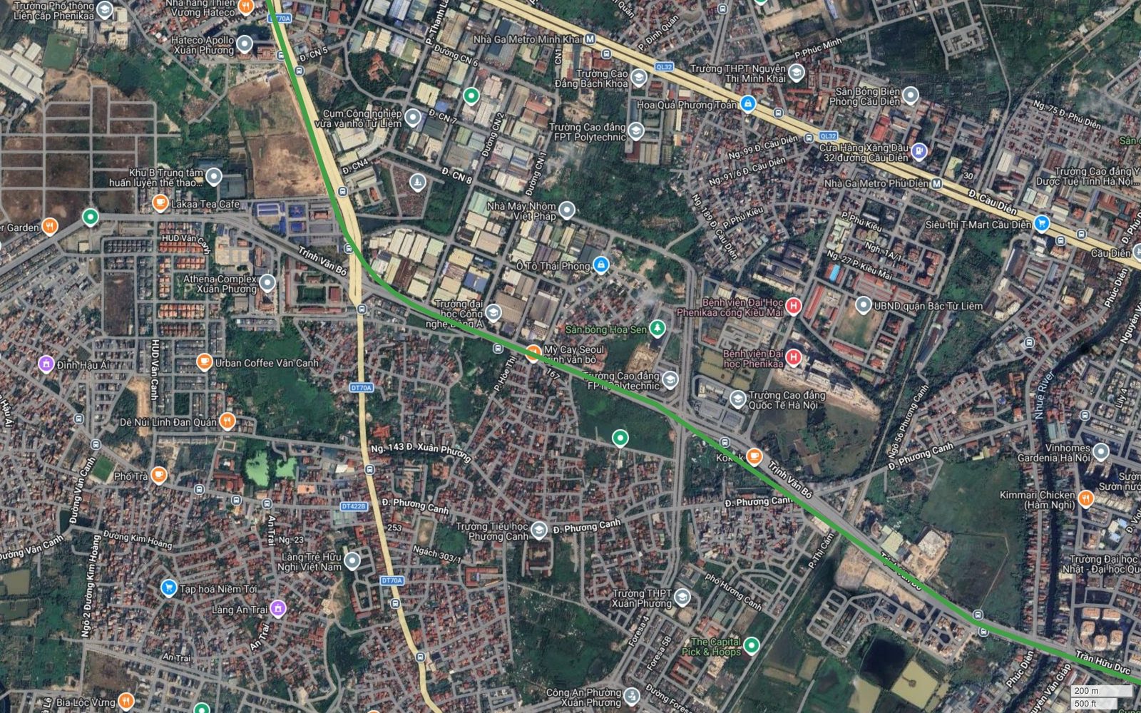 Bản đồ tuyến metro số 4 Hà Nội chạy dọc đường Trịnh Văn Bô qua khu Xuân Phương, Phương Canh với Hateco Apollo và Athena Complex