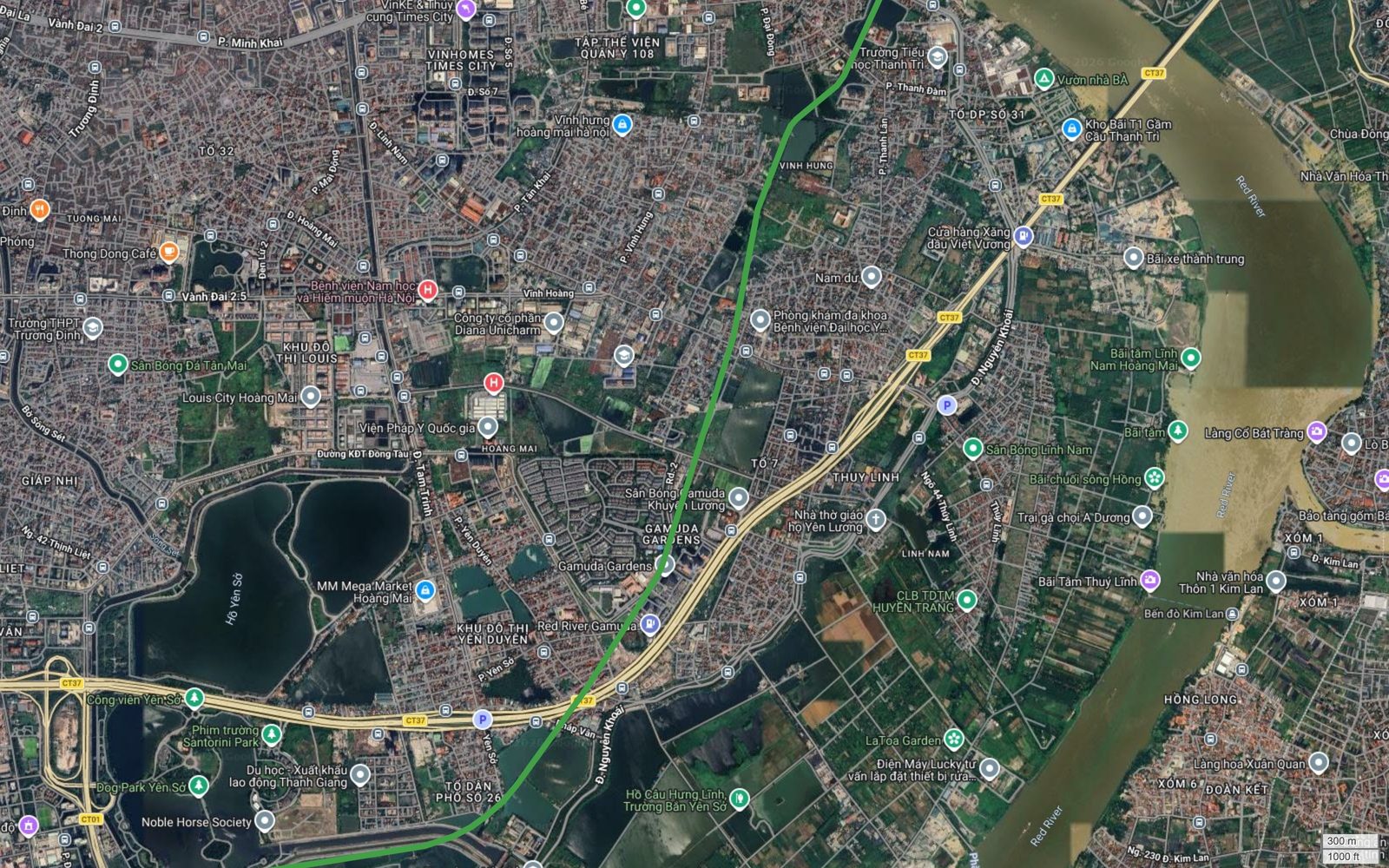 Bản đồ tuyến metro số 4 Hà Nội đi song song đê hữu Hồng qua Yên Duyên, Lĩnh Nam, Thuý Lĩnh thuộc Hoàng Mai