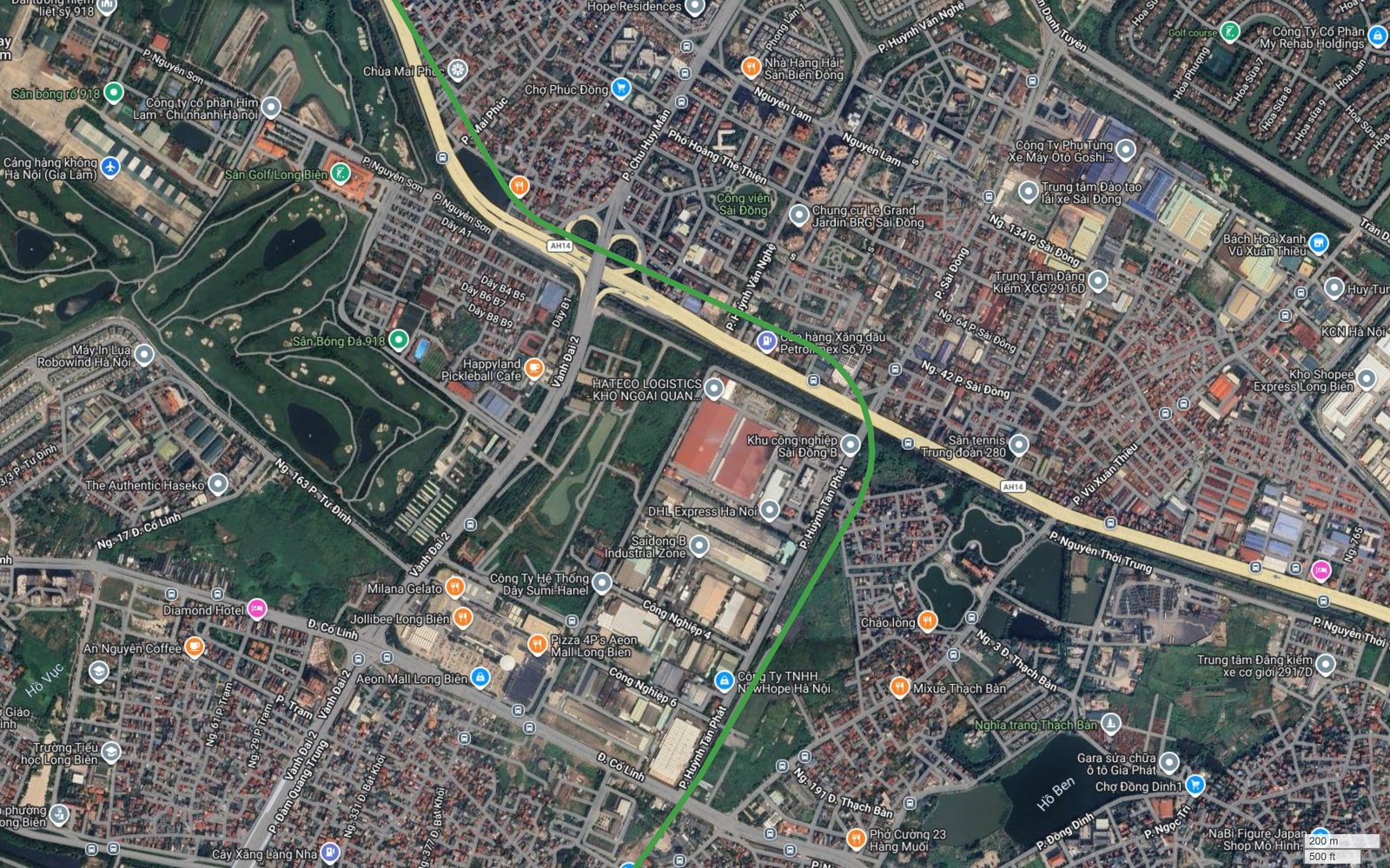 Bản đồ tuyến metro số 4 Hà Nội cắt Quốc lộ 5 tại nút Sài Đồng, gần Khu công nghiệp Sài Đồng B và Công viên Sài Đồng