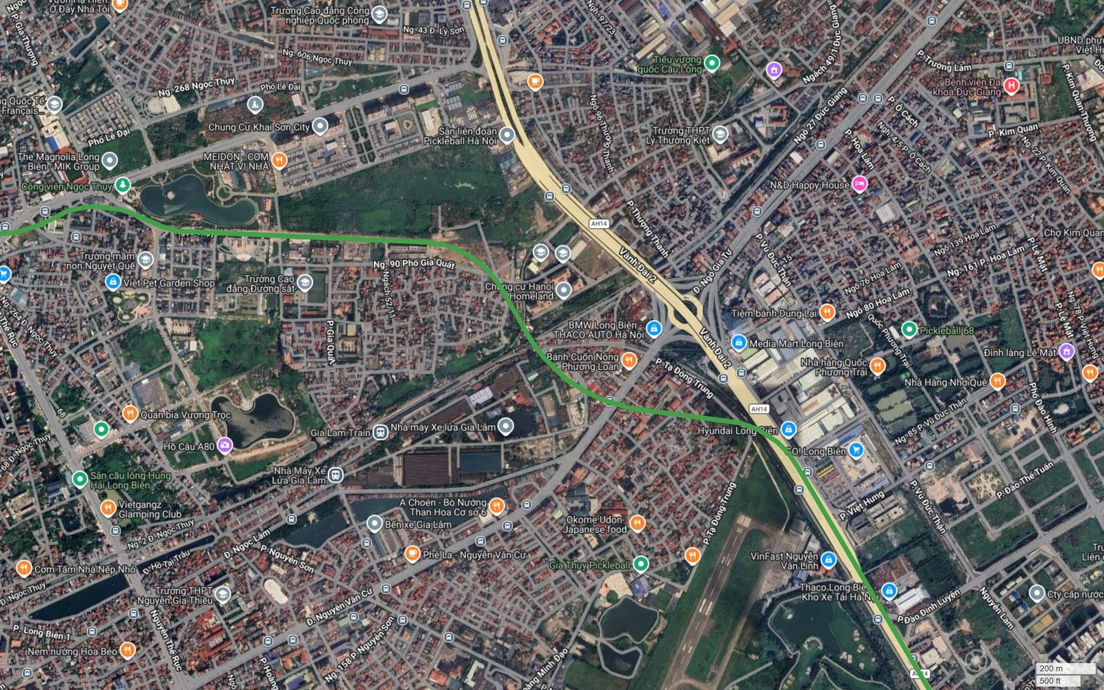 Bản đồ tuyến metro số 4 Hà Nội cắt Vành đai 2 tại Gia Lâm, gần Nhà máy Xe lửa Gia Lâm và Chung cư Hanoi Homeland