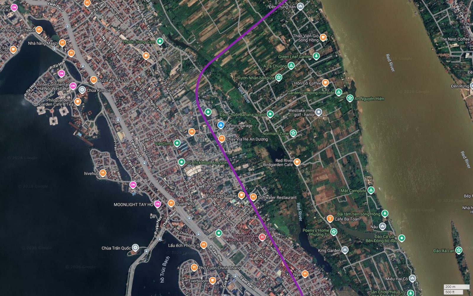 Bản đồ tuyến metro số 5 Hà Nội chạy dọc khu An Dương, Nghi Tàm, giữa Hồ Tây và bãi giữa sông Hồng