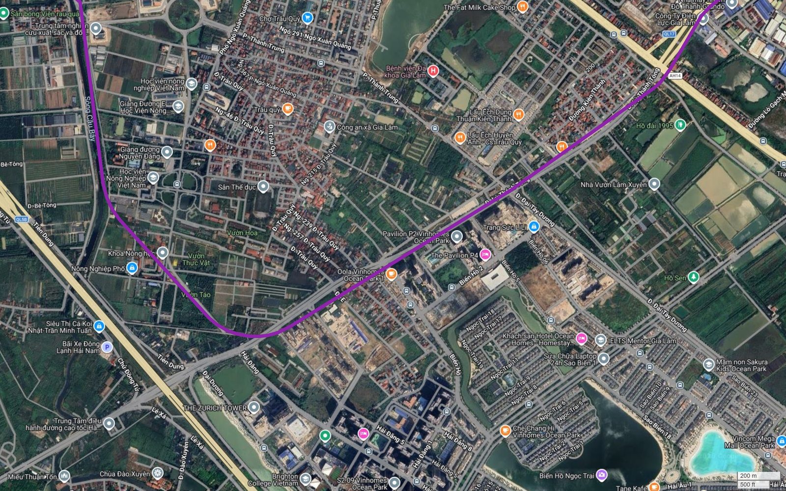 Tuyến metro số 5 Hà Nội đi qua rìa bắc Vinhomes Ocean Park, dọc trục Đại Tây Dương về phía Đặng Xá