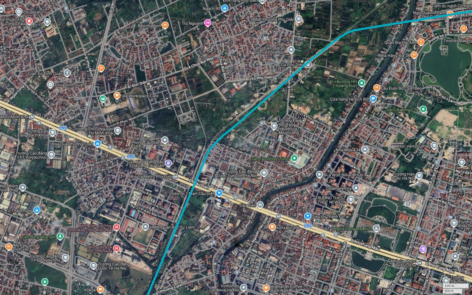 Tuyến metro số 6 Hà Nội cắt Quốc lộ 32 ngay cạnh Nhà Ga Metro Phú Diễn của tuyến metro số 3 Nhổn – ga Hà Nội
